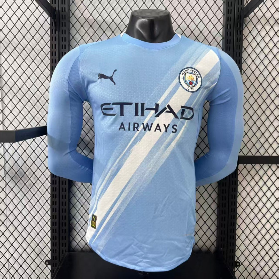 Maillot domicile Manchester City manches longues Le 12 -ème Maillot, maillot de football pour enfants 25/26 ans, bleu et blanc.
