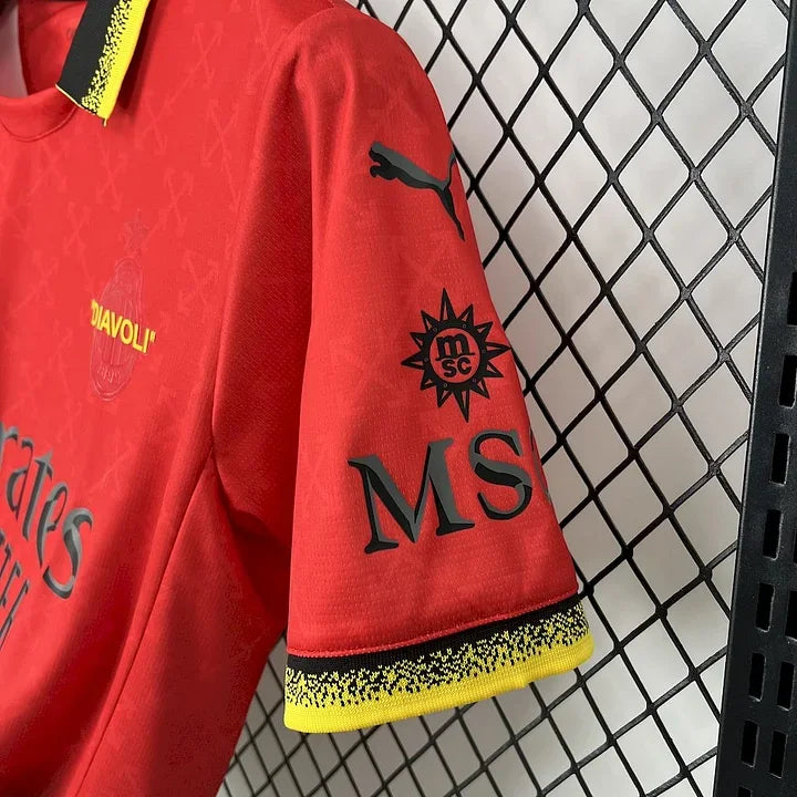 Maillot de football AC Milan 2025-2026, marque Le 12-ème Maillot, vue de face avec logo et design officiel.