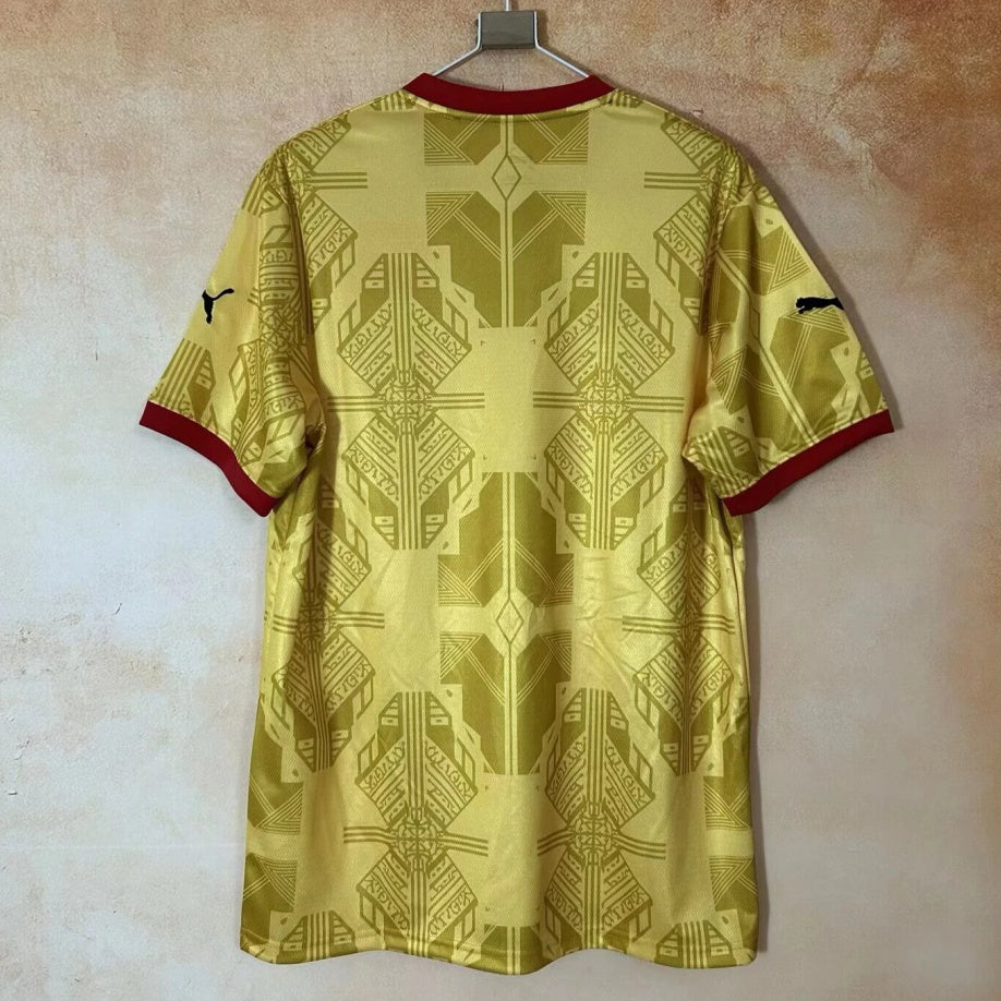 Maillot 25/26 Ghana Le 12 -ème Maillot, maillot de football avec logo Ghana, couleurs vertes et jaunes, vue avant.