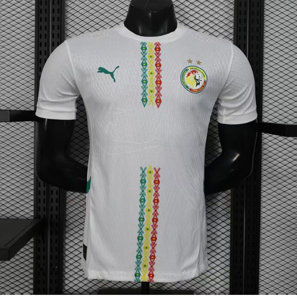 Maillot de football Sénégal blanc 25/26 du joueur Champions, fabriqué par Le 12 -ème Maillot, vue de face avec logo et détails.
