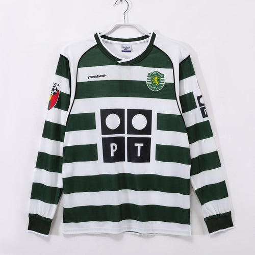 Maillot rétro domicile Sporting CP 2001-2003 à manches longues, marque Le 12 -ème Maillot, modèle de football vintage.