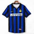 Maillot domicile rétro de l'Inter Milan 1998-1999, fabriqué par Le 12, avec les couleurs classiques et le logo du club.