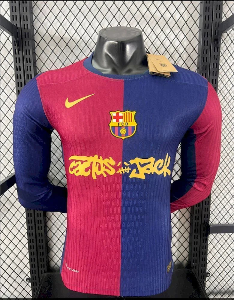 Maillot FC Barcelone manches longues 2024-25 de la marque Le 12-ème, élégant maillot de football avec logo et détails du club.