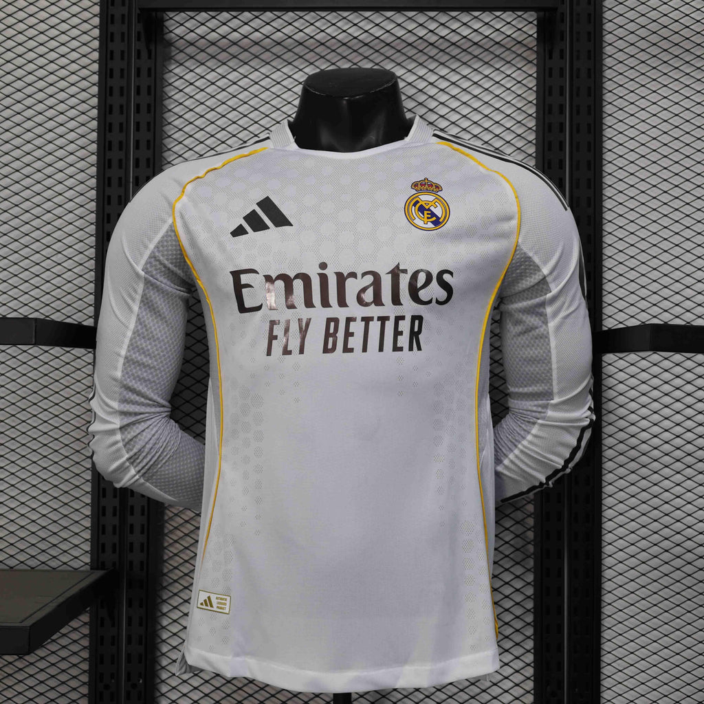Maillot de football à manches longues Real Madrid, taille 25-26, marque Le 12 -ème Maillot, en blanc avec logo du club