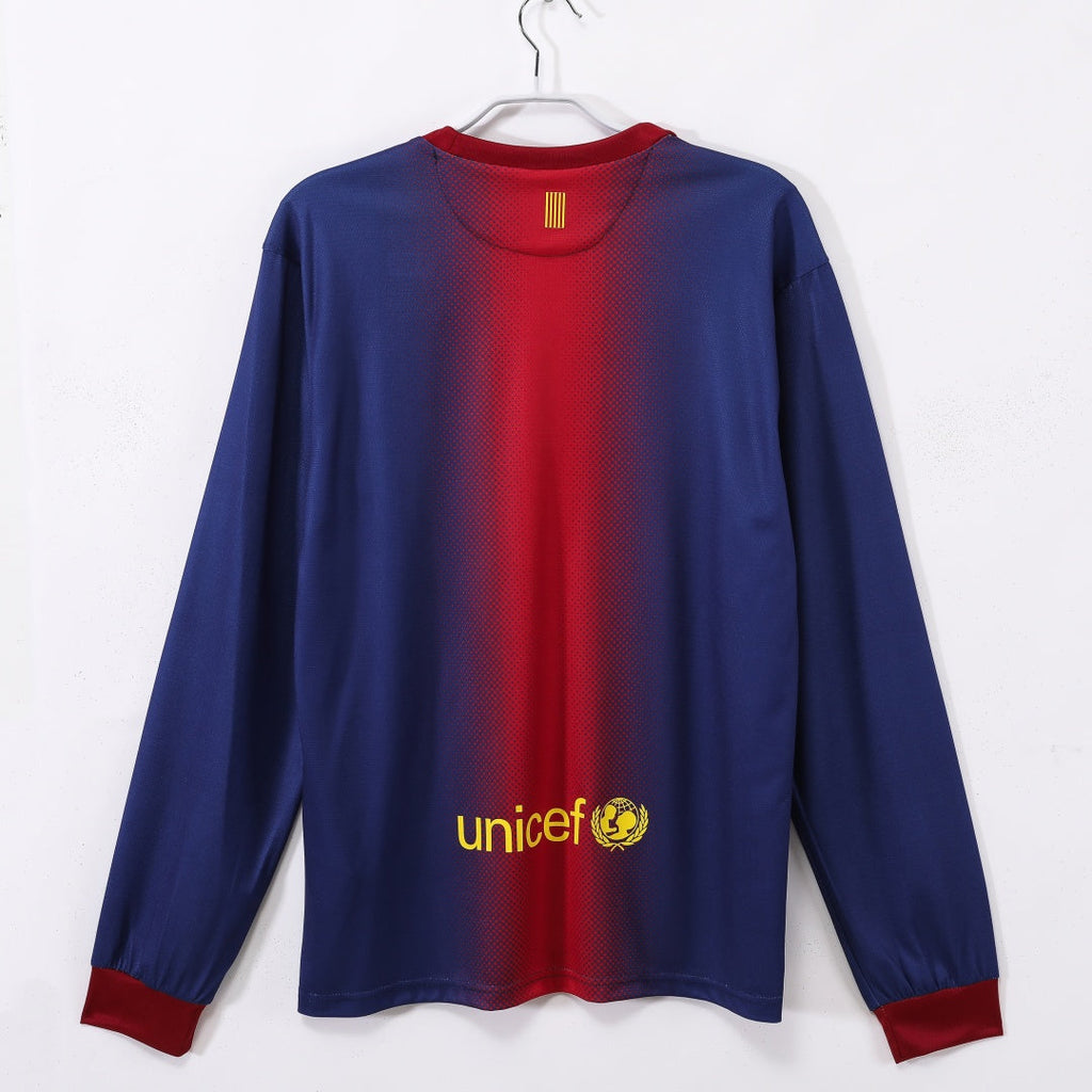 Maillot domicile rétro du FC Barcelone 2012-2013 à manches longues, marque Le 12 -ème Maillot, vue de face.