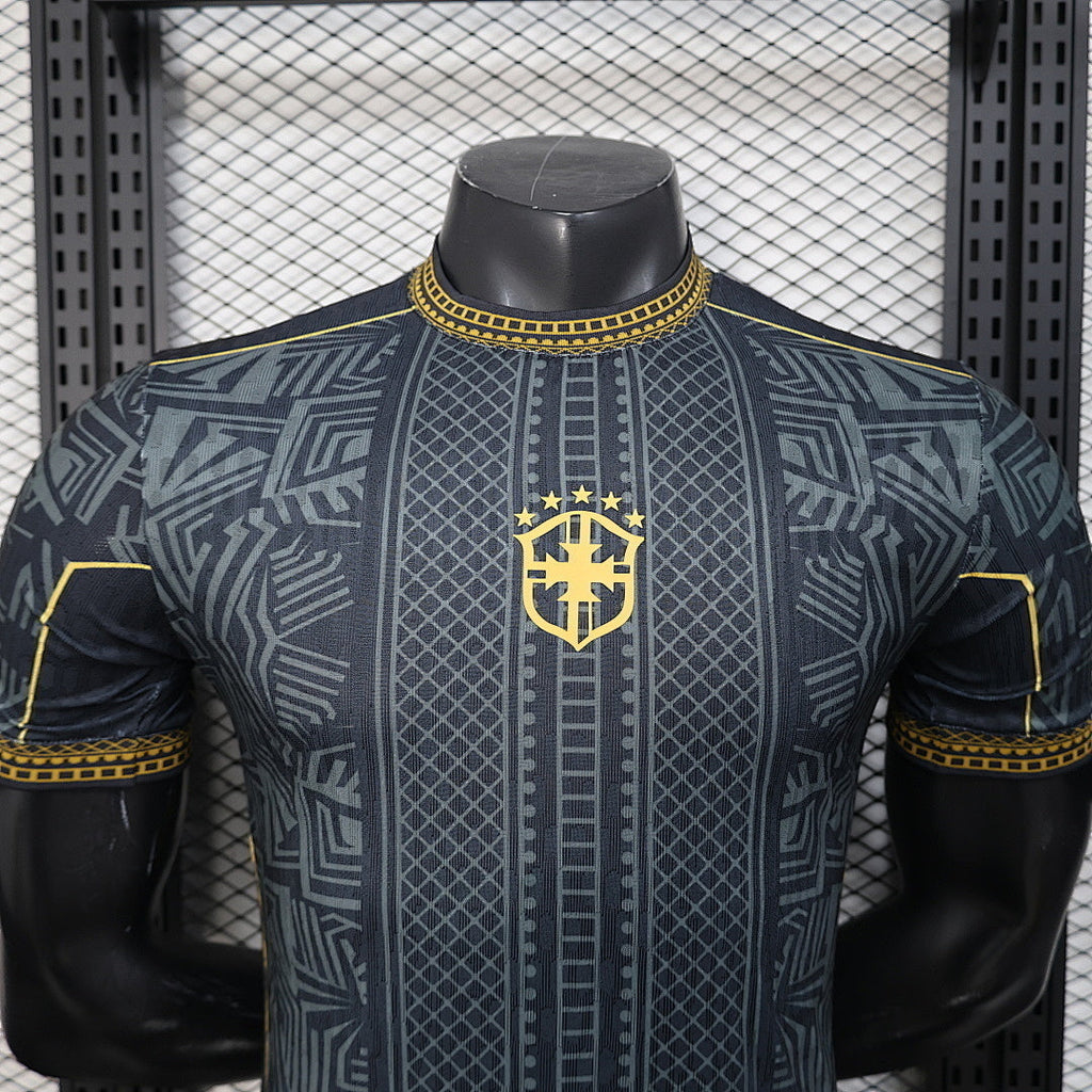 Maillot de football Brésil Concept 2026 Le 12 -ème Maillot, maillot bleu avec détails rouges et verts, vue frontale.
