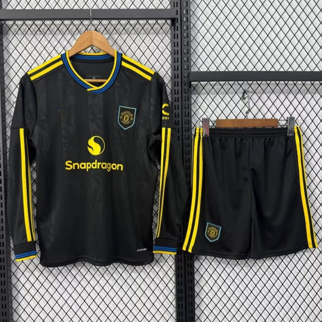 Ensemble Manchester United third pour adulte, maillot à manches longues, en bleu avec logo et détails du club, par Le 12 -ème Maillot.