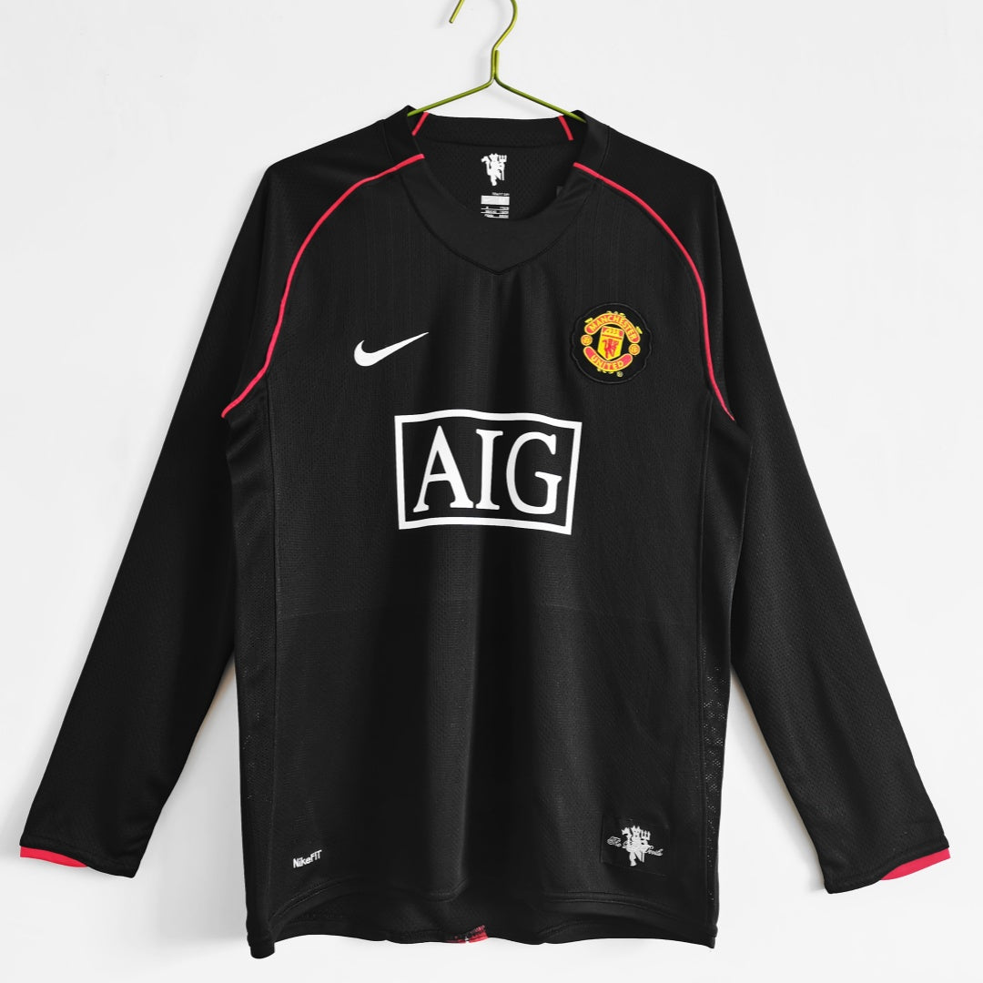 Maillot extérieur rétro Manchester United Manches longues 2007-2008, marque Le 12-ème Maillot, vue frontale.