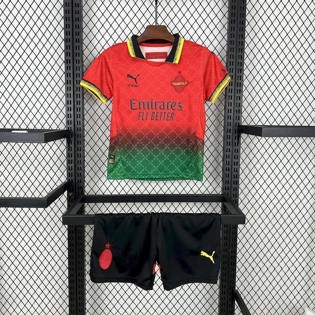 Maillot enfant AC Milan concept 2025-26 de la marque Le 12 -ème Maillot, vue de face avec logo et design moderne