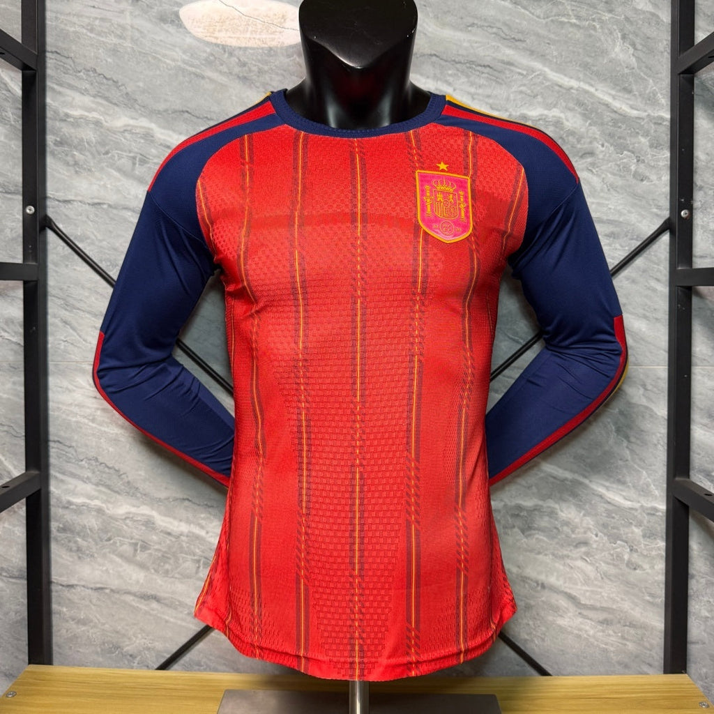 Maillot domicile de football Espagne 25/26 à manches longues, marque Le 12 -ème Maillot, vue de face avec logo officiel.