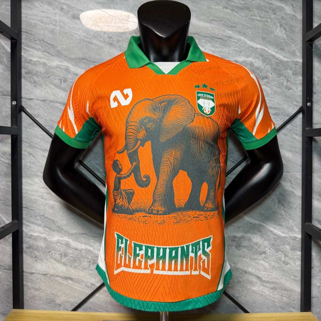 Maillot de football Côte d'Ivoire orange pour enfant, modèle 25/26, de la marque Le 12 -ème Maillot, vue de face.