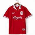 Maillot domicile rétro Liverpool 1996-1997, de marque Le 12ème Maillot, détail du maillot de football rouge avec logo officiel.