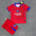 Ensemble enfant PSG troisième maillot Le 12-ème Maillot, logo et design bleu avec détails roses et blancs.