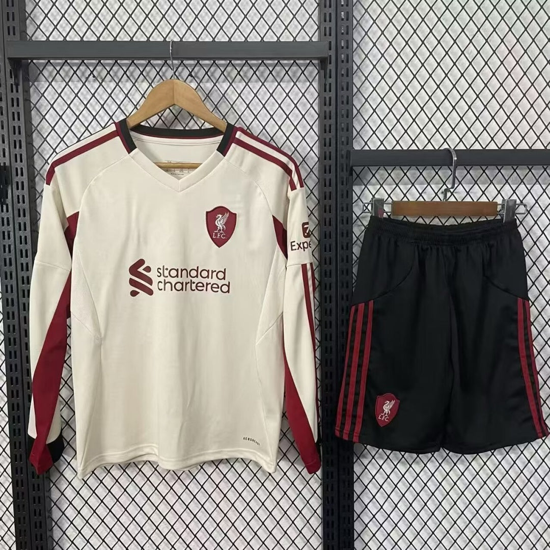 Ensemble de football Liverpool 25/26 Le 12 -ème Maillot, maillot extérieur à manches longues pour adulte mâle.