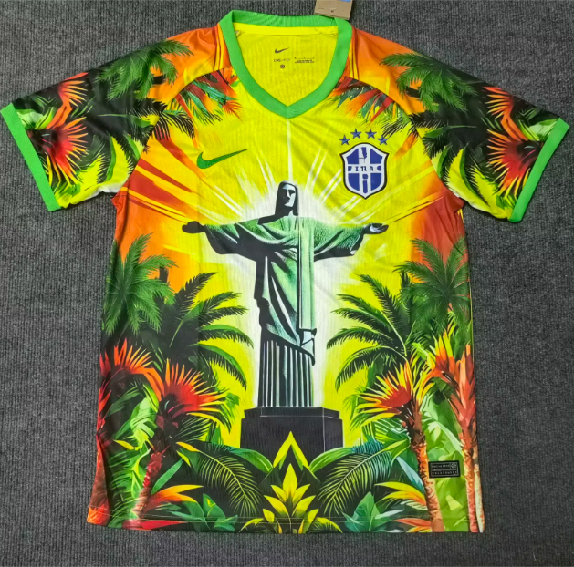Maillot de football Brésil 25/26 en noir et jaune, modèle spécial, par la marque Le 12 -ème Maillot, vue de face.