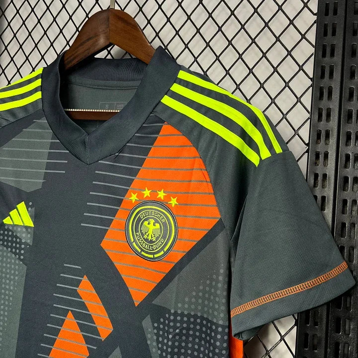 Maillot de foot gardien Allemagne 2024-2025 Le 12 -ème Maillot, devant avec logo officiel et détails en bleu et blanc