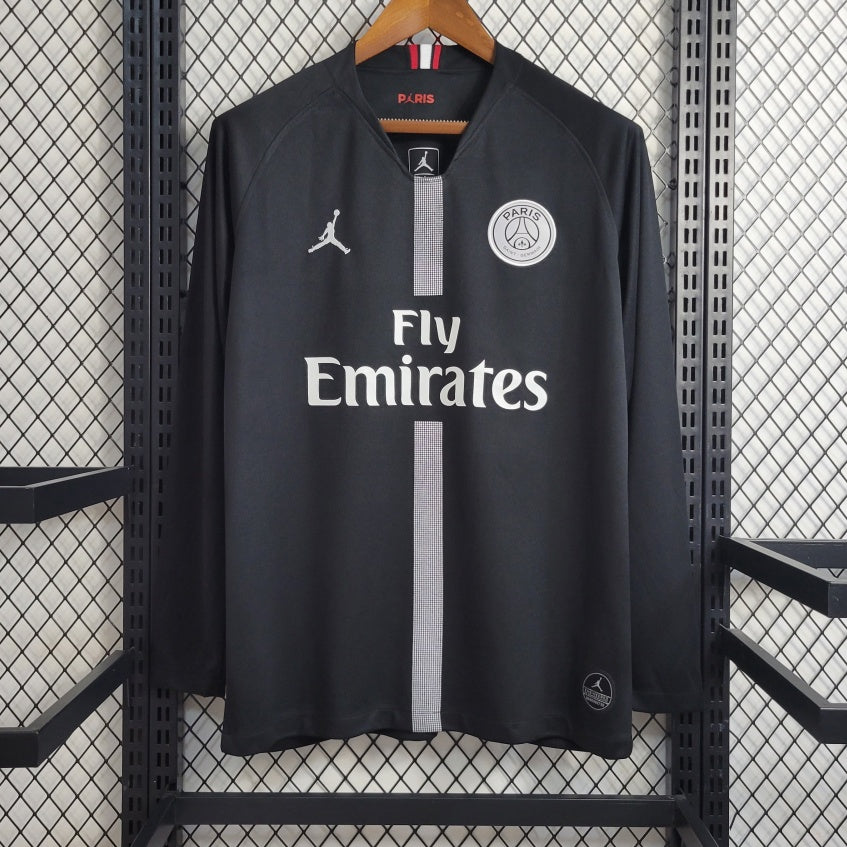 Maillot domicile rétro du PSG 2018-2019 à manches longues, en coton, de la marque Le 12 -ème Maillot, couleur bleu et rouge.