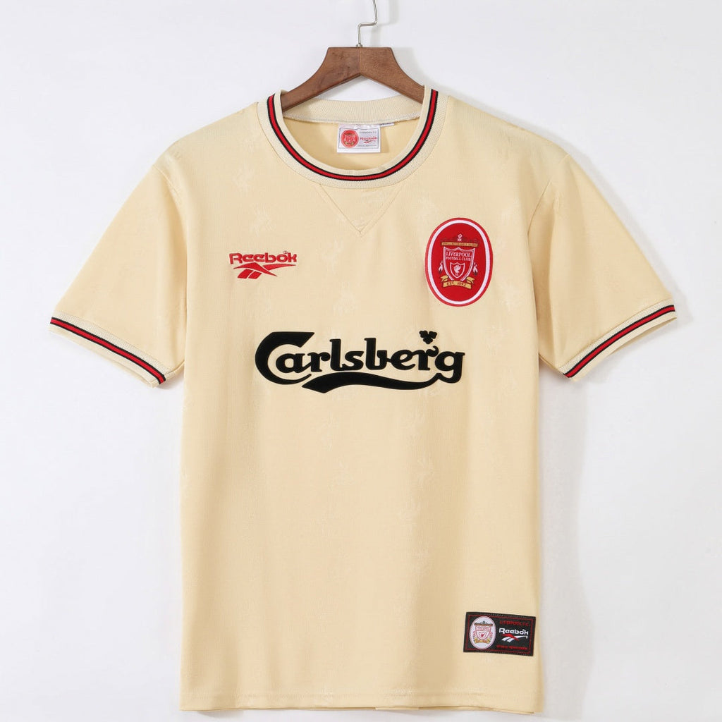 Maillot rétro extérieur Liverpool 1996-1997, marque Le 12ème Maillot, vue de face avec logo et détails du maillot.