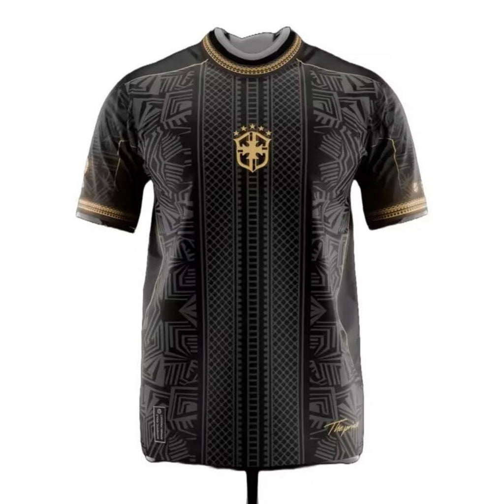 Maillot de football Brésil 25/26 Spécial noir par Le 12 -ème Maillot, vue de face avec logo et design noir distinctif