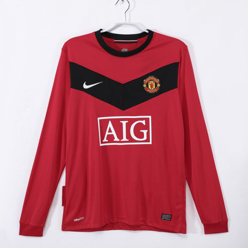 Maillot domicile Manchester United 2010 rétro à manches longues, marque Le 12 -ème Maillot, détails du design vintage.