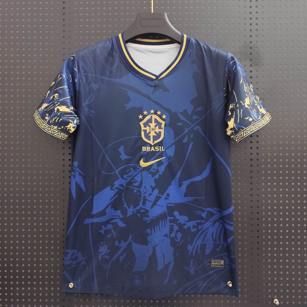 Maillot de football Brésil 25/26 noir et bleu, Le 12 -ème Maillot, vue front avec logo et détails de design.