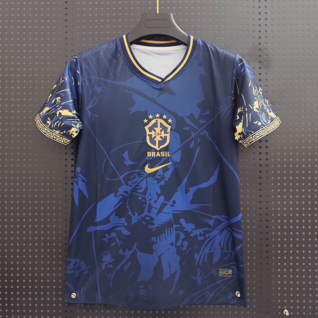 Maillot de football Brésil 25/26 noir et bleu, Le 12 -ème Maillot, vue front avec logo et détails de design.