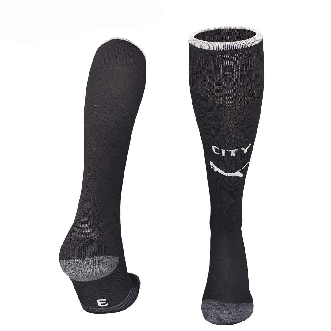 Chaussettes Manchester City Extérieur Le 12 -ème Maillot, bleu avec logo du club et détails en blanc, pour supporter en déplacement.