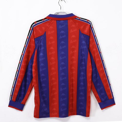 Maillot domicile rétro du FC Barcelone 1995-1997 à manches longues, marque Le 12 -ème Maillot, vue de face.