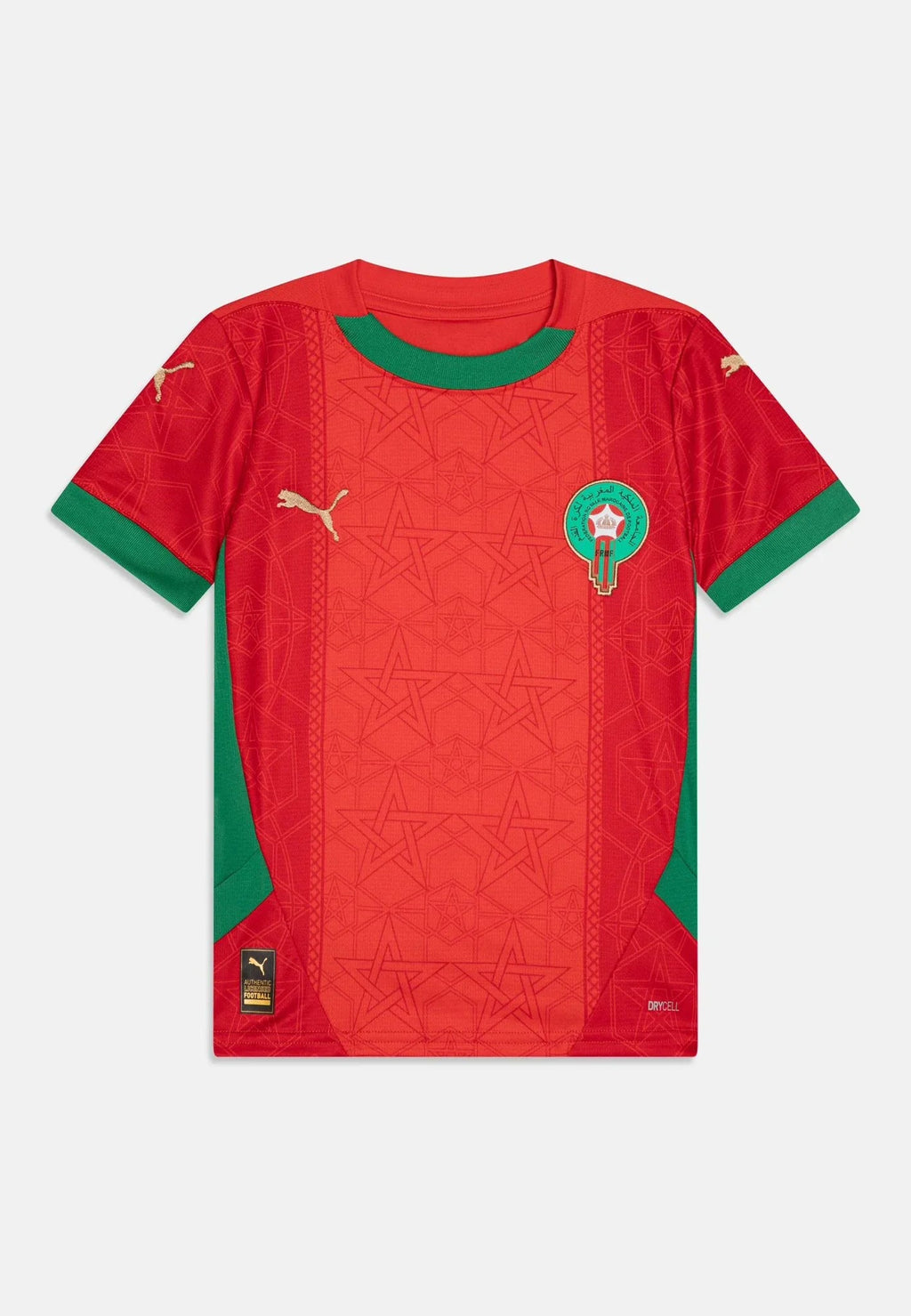 Maillot Maroc 2025 de la marque Le 12 -ème Maillot, vue de face avec design sportif en vert et rouge.