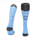 Chaussettes domicile Manchester City Le 12 -ème Maillot avec logo et rayures bleues et blanches, confortables pour supporter.