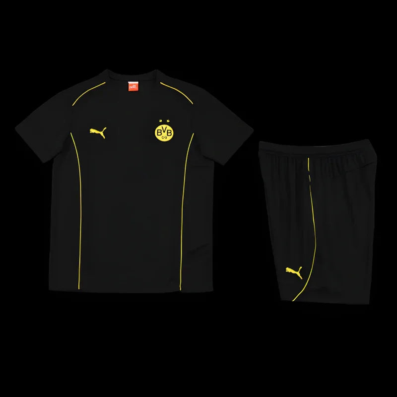 Ensemble Dortmund Le 12 -ème Maillot avec maillot et shorts, style sportif et moderne, couleurs noires et jaunes.