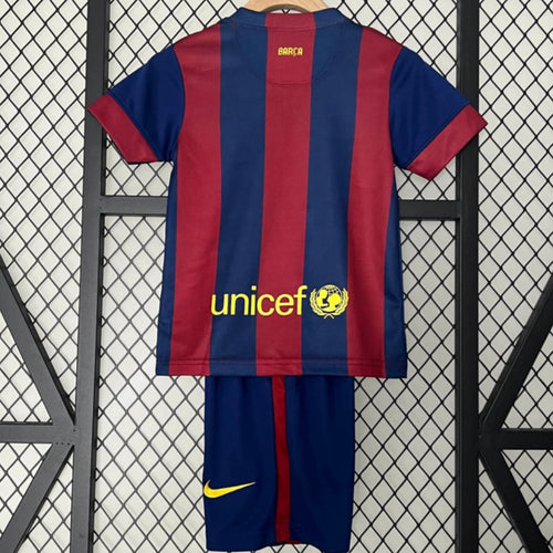 Ensemble enfant Barcelone domicile rétro 2014-2015 de Le 12 -ème Maillot, maillot et short assortis, vue de face.