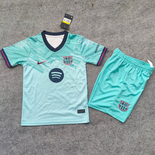 Ensemble pour enfant Barcelone Le 12 -ème Maillot, taille 25/26, couleur bleue, portant un maillot et un short.