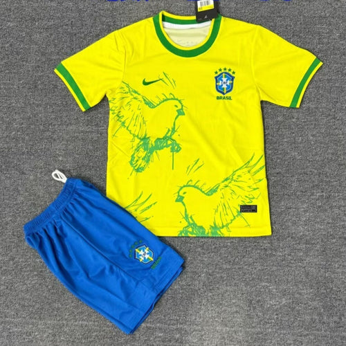 Ensemble enfant 25/26 ans Le 12 -ème Maillot, maillot Brésil spécial oiseaux jaunes, vêtement coloré pour jeune garçon.
