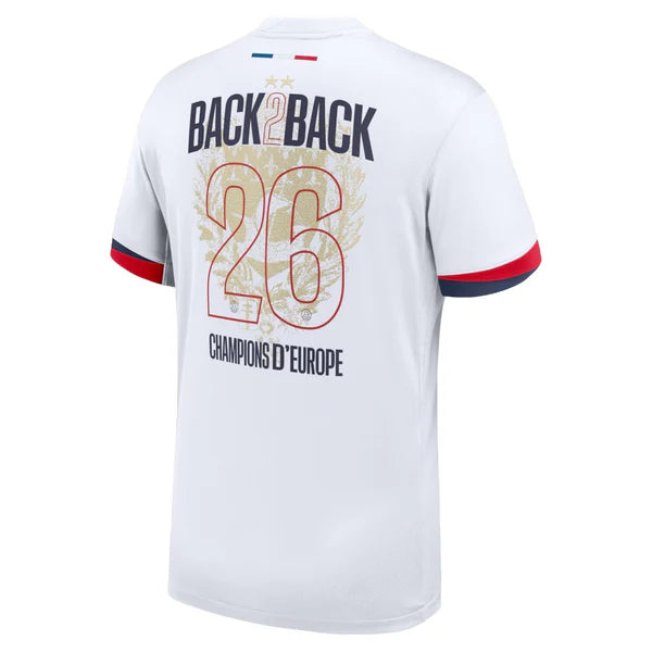 Maillot PSG 25/26 Extérieur Champions Le 12ème Maillot, version fan, dos, logo PSG, détails du maillot.