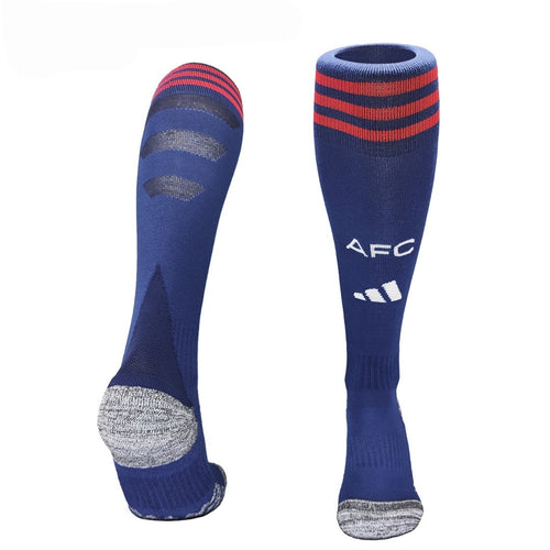 Chaussettes Arsenal Extérieur de la marque Le 12-ème Maillot, en tissu bleu avec logo de l'équipe, vues de face.