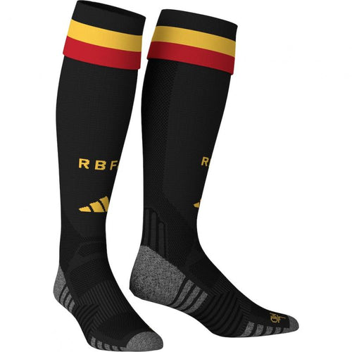 Chaussettes de football Belgique Domicile Le 12 -ème Maillot, bleu avec motifs rouges et noirs, visibles en détail.