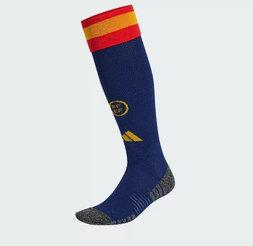 Chaussettes domicile Espagne Le 12 -ème Maillot, bleu avec logo et détails rouges et jaunes, pour supporter l'équipe nationale.