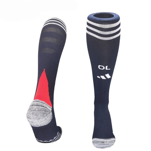 Chaussettes Lyon Extérieur de Le 12 -ème Maillot, en coton, avec logo de l'équipe, couleur bleue et blanche.