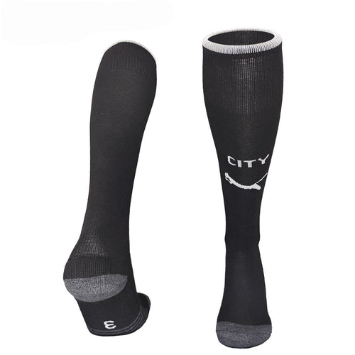 Chaussettes Manchester City Extérieur de la marque Le 12 -ème Maillot, modèle pour supporter en déplacement, en coton bleu avec logo.