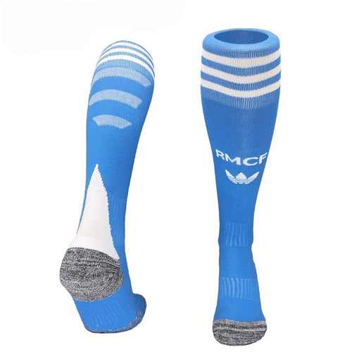 Chaussettes de football Real Madrid Third, marque Le 12 -ème Maillot, en coton noir avec logo blanc.