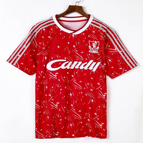Maillot domicile rétro Liverpool 1989-1991, marque Le 12, maillot de football vintage avec couleurs traditionnelles.