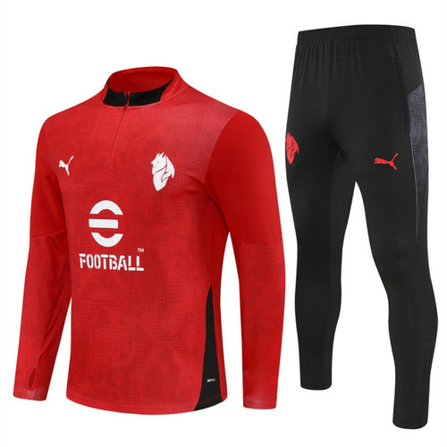 Ensemble de football rouge AC Milan Le 12 -ème Maillot, maillot et short assortis pour la saison 25/26.