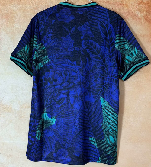 Maillot Brésil bleu spécial pour la saison 25/26, fabriqué par Le 12 -ème Maillot, vue frontale.
