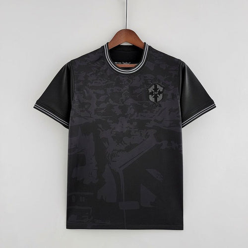 Maillot de football Brésil Le 12 -ème Maillot Full Black 2022, devant avec logo et design noir uniforme.