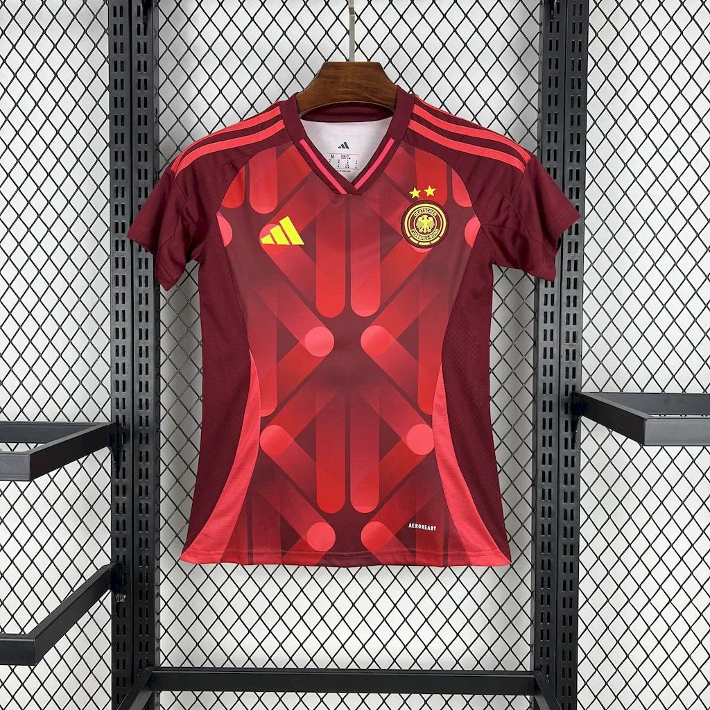 Maillot féminin Allemagne Euro 2025 Le 12, maillot de football avec les couleurs et le logo de l'équipe nationale.