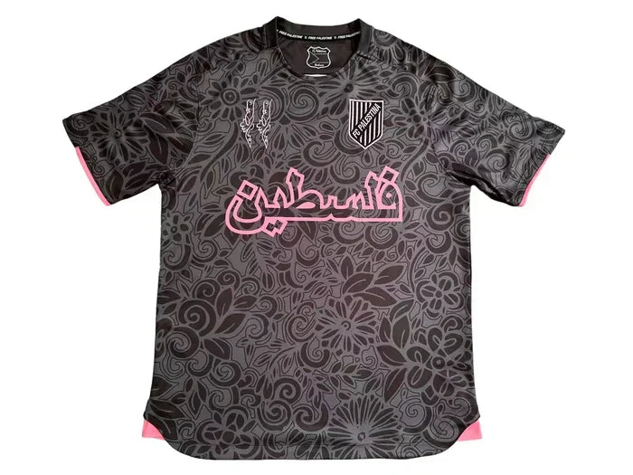 Maillot de football Palestine 24/25 noir Le 12 -ème Maillot, design spécial, vue de face sur fond blanc